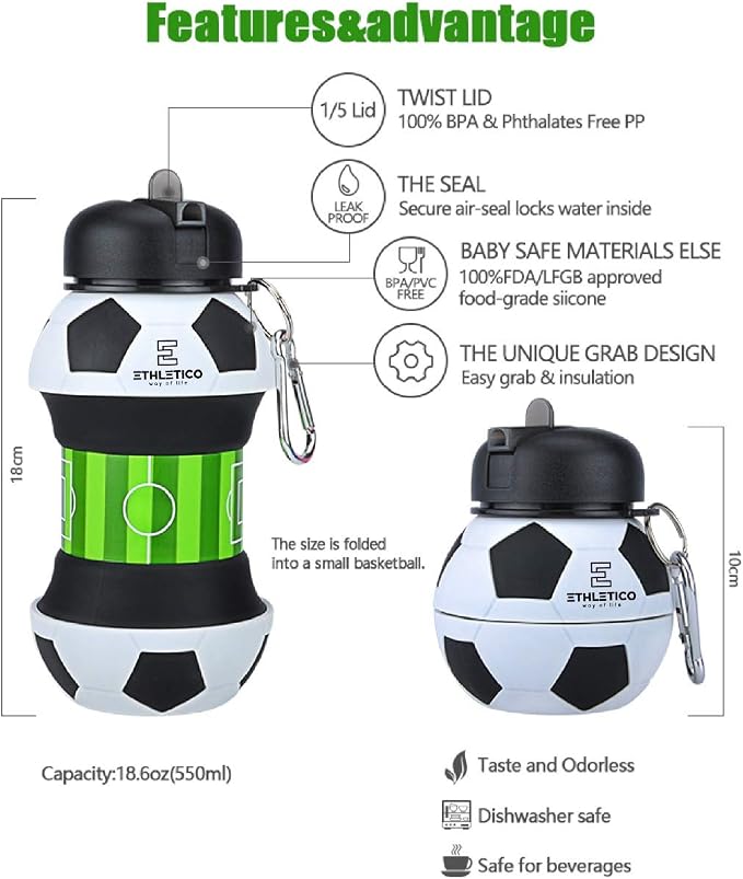 Collapsible Water Bottles with Carabiner Food Grade Sports Water Bottle - Image 2