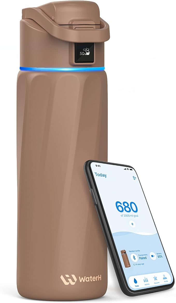 BOOST Smart Water Bottle that Reminds You to Drink, 24oz BPA-Free Stainless by WATERH
