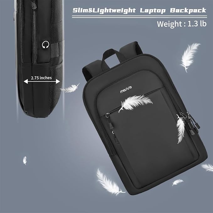 MOSISO Laptop Backpack for Men, Slim Lightweight Compact Computer Backpack for - Image 3