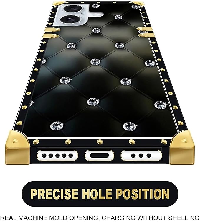 Compatible with iPhone 16 Case, Shiny Black Sofa Crystal Luxury Golden - Image 6