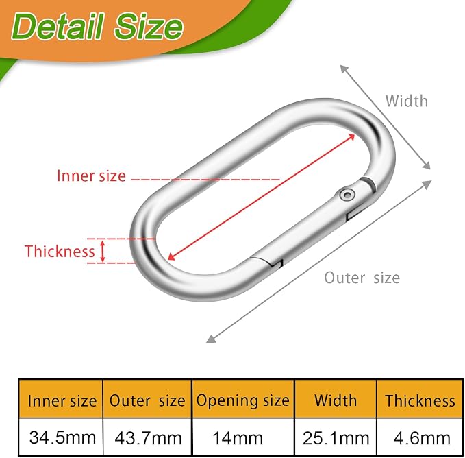 10Pack Large Oval Carabiner, Metal Spring Keyring Clips - Image 2