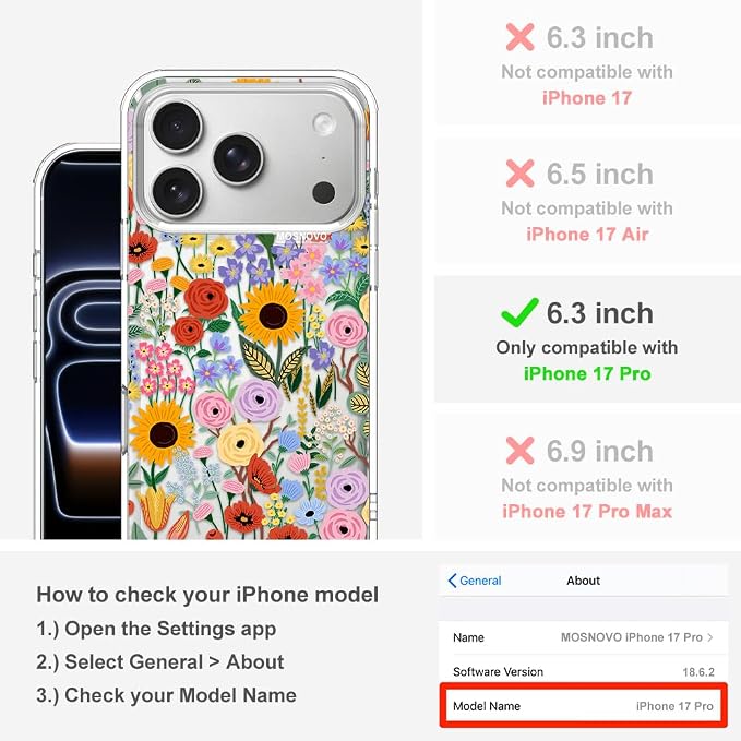 MOSNOVO for iPhone 17 Pro Case | Military Grade 6.6ft Drop Tested | Camera - Image 2