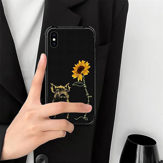 for iPhone X/Xs Case, Pig Sunflower Yellow Sunshine Pattern Made of Soft - Image 7