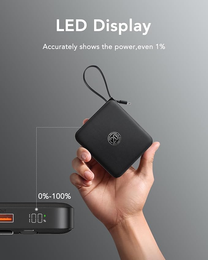 VRURC Portable Charger with Built-in Cable, 10000mAh 22.5W Fast Charging USB C - Image 8