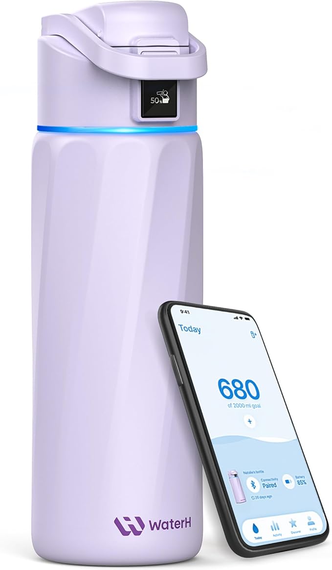 BOOST Smart Water Bottle that Reminds You to Drink, 24oz BPA-Free Stainless by WATERH