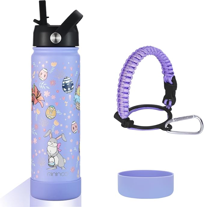 mininoo Water Bottle with Straw Lid, 24 oz Insulated Stainless Steel Double by mininoo
