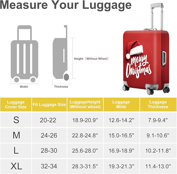 ANNA QUEEN Merry Christmas Luggage Cover, Santa Hat Holiday Design Suitcase - Image 5