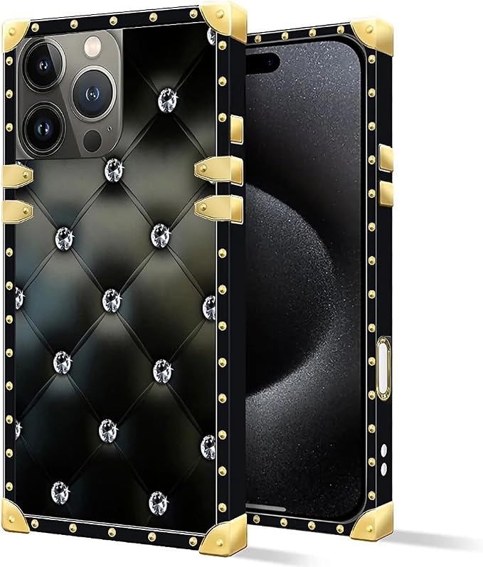 Compatible with iPhone 16 Pro Max Case, Shiny Black Sofa Crystal Luxury Golden - Image 2