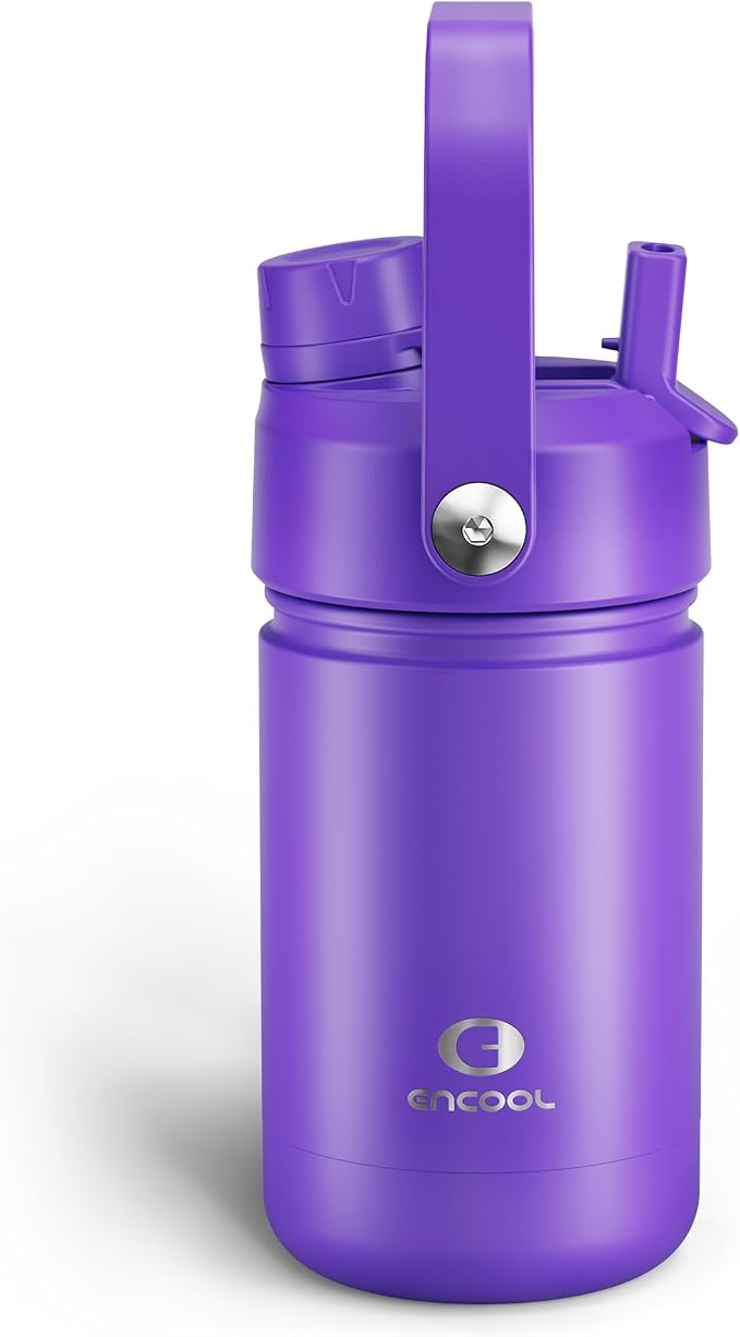 Kids Insulated Water Bottle - 12oz Stainless Steel Water Bottle with Dual Spouts by ENCOOL