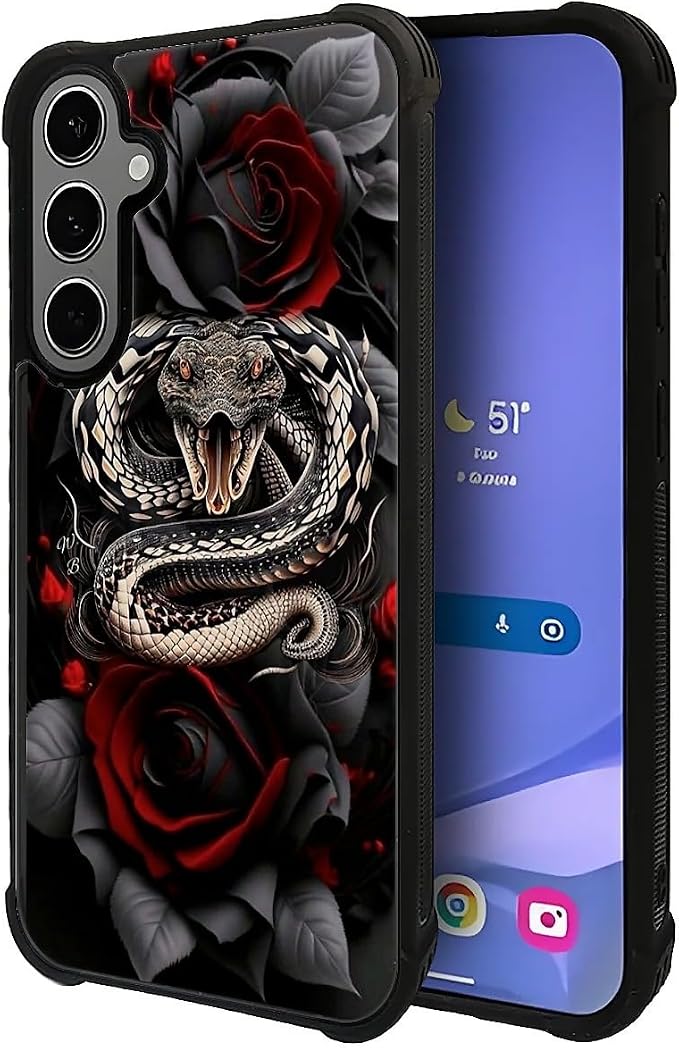 for Samsung Galaxy S24 S25 Plus Case, Entwined Rose Snake Pattern Graphic - Image 3