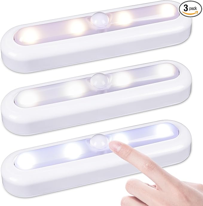STAR-SPANGLED 3 Pack 7” Dimmable Push Tap Lights, Stick on LED Touch Lights AAA by STAR-SPANGLED