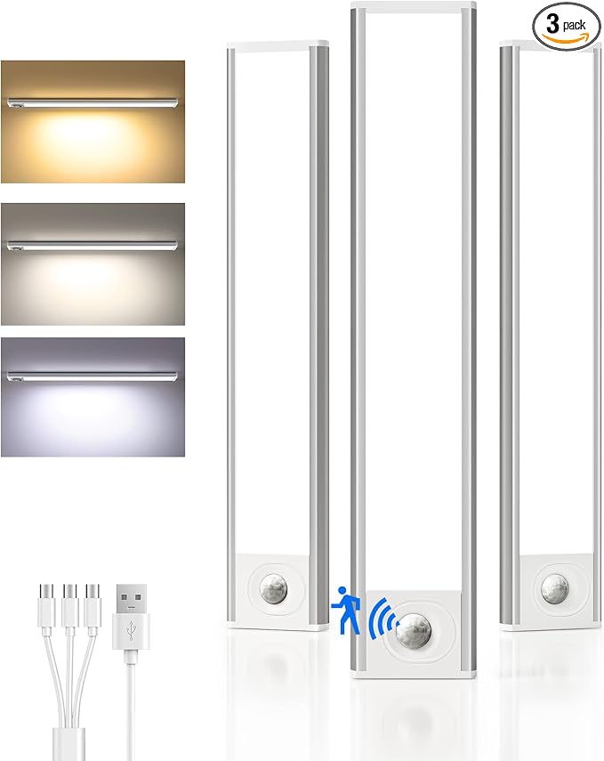10inch Under Cabinet Lighting Wireless, LED Closet Lights USB Charging by AMETHEUS