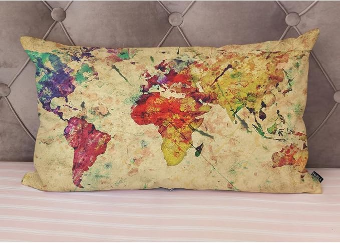 EKOBLA Watercolor World Map Lumber Pillow Cases Vintage Global Graphic Home - Image 4