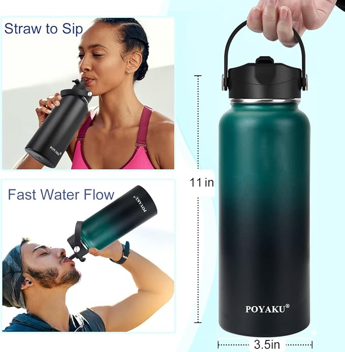 Water Bottle Insulated 32oz 40oz 64oz 128oz Straw Lid Spout Lid & 3 Lids - Image 3