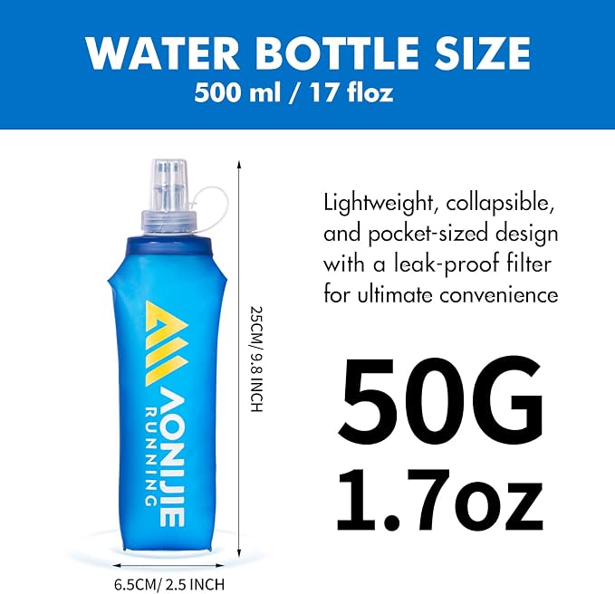 AONIJIE Running Water Bottle 2PCS 500ml/17oz Soft Flask TPU Collapsible Water - Image 2