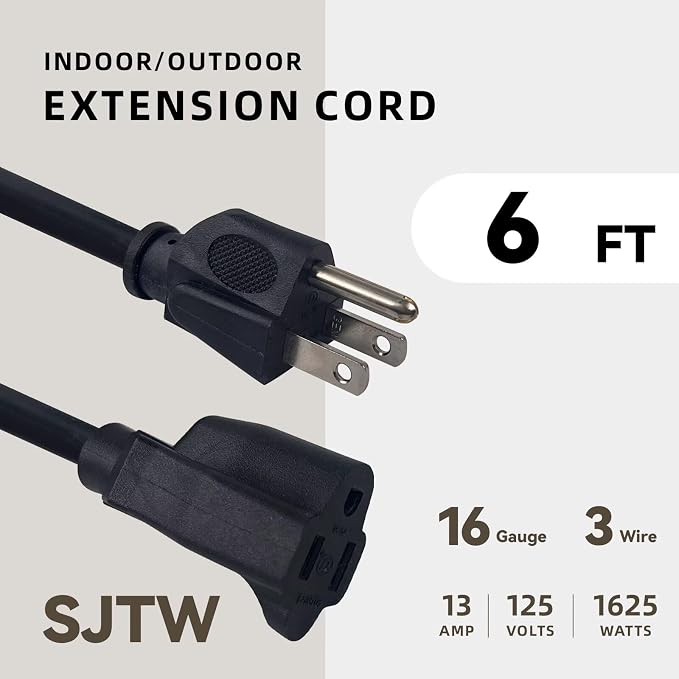 6ft Outdoor Extension Cord for Christmas Decorations- 16/3 Heavy Duty SJTW - Image 2