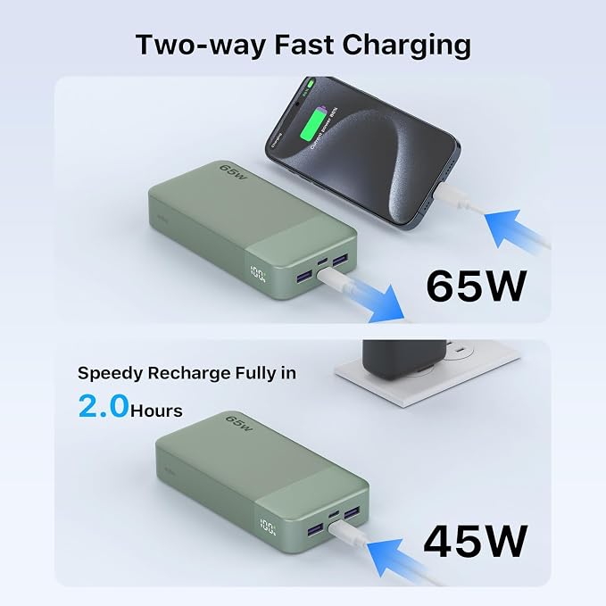 NOBIS 20000mAh Battery Pack Power Bank 65W Power Bank, Portable Charger - Image 3