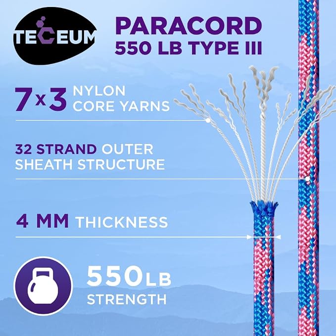 TECEUM Reflective Paracord Rope 1000 – 1000ft/200ft/100ft/50ft – 40+ Colors – - Image 2