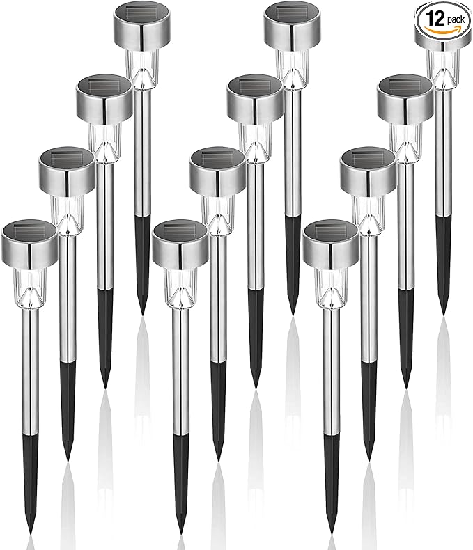 GIGALUMI Solar Lights Outdoor Waterproof, 12 Pack, Stainless Steel LED Solar by GIGALUMI