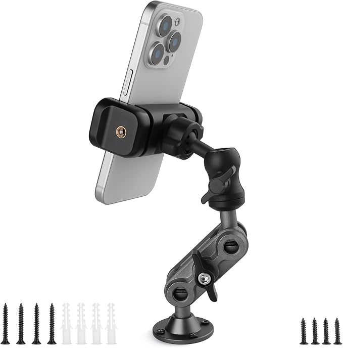 Wall Mount Phone Holder Drilling Base Heavy Duty iPhone Stand, 360° Adjustable by Mippko