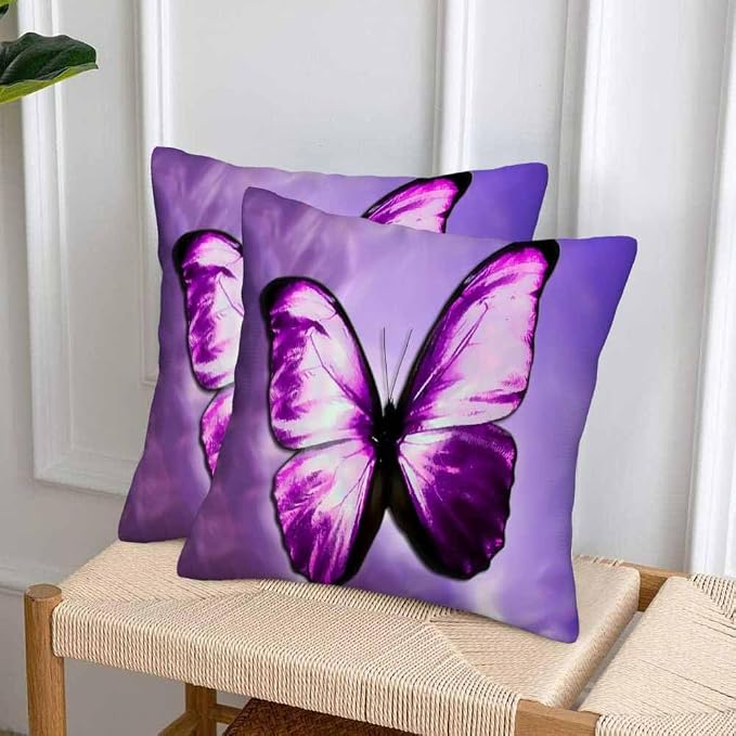 Purple Butterfly Couch Pillow Covers 18 X 18 Vibrant Magical Nature Insect Set - Image 4