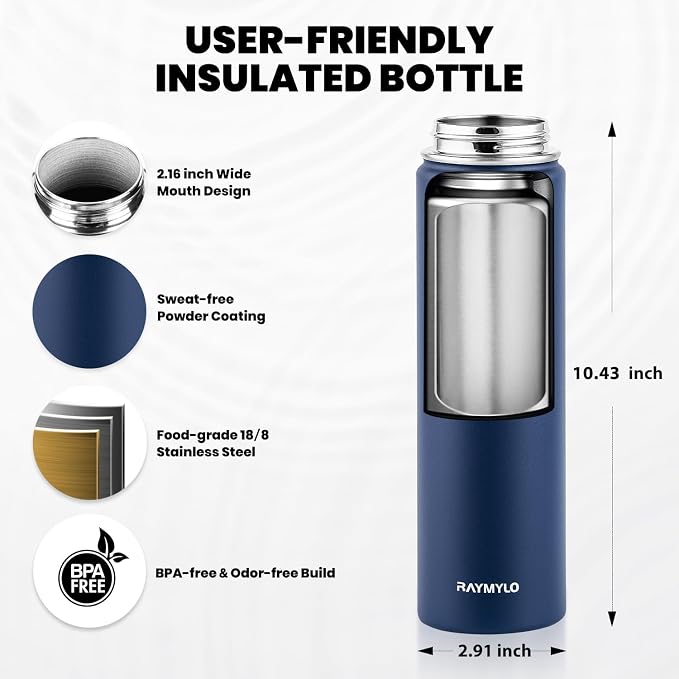 RAYMYLO Insulated Water Bottle 24oz, Triple Wall Vacuum Stainless Steel - Image 5