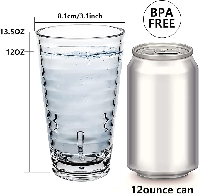ALIMOTA Stackable Drinking Glasses 385ml Set of 6, Dishwasher Safe Acrylic - Image 2