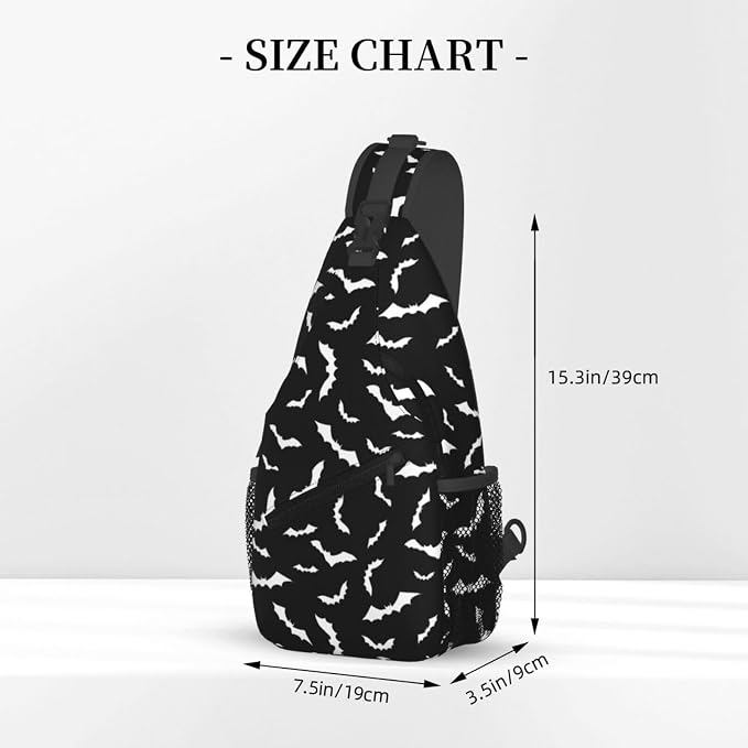 Bat Crossbody Sling Bags for Women Men White Flying Bats Silhouettes on Black - Image 2