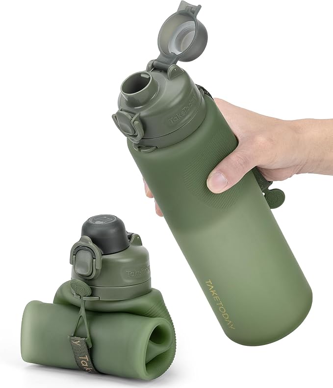 TakeToday Collapsible Water Bottles 32oz, Foldable Travel Water Bottle by TAKETODAY