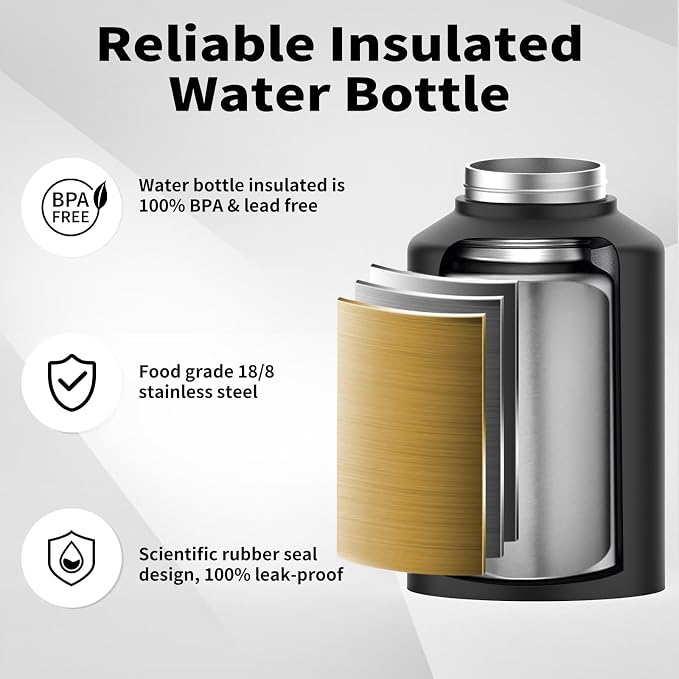 WATERSY Half Gallon Water Bottle Insulated, BPA Free&Leak Proof, 64oz Stainless - Image 3