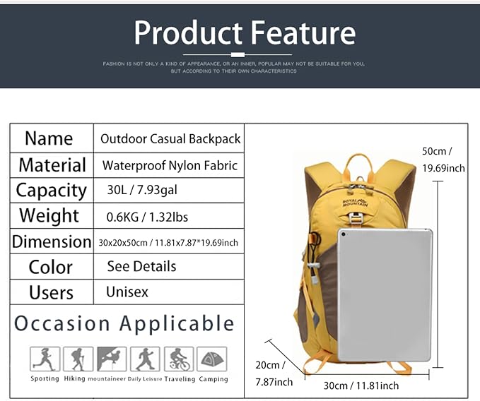 Hiking Backpack 30L Foldable Travel Daypack - Image 2