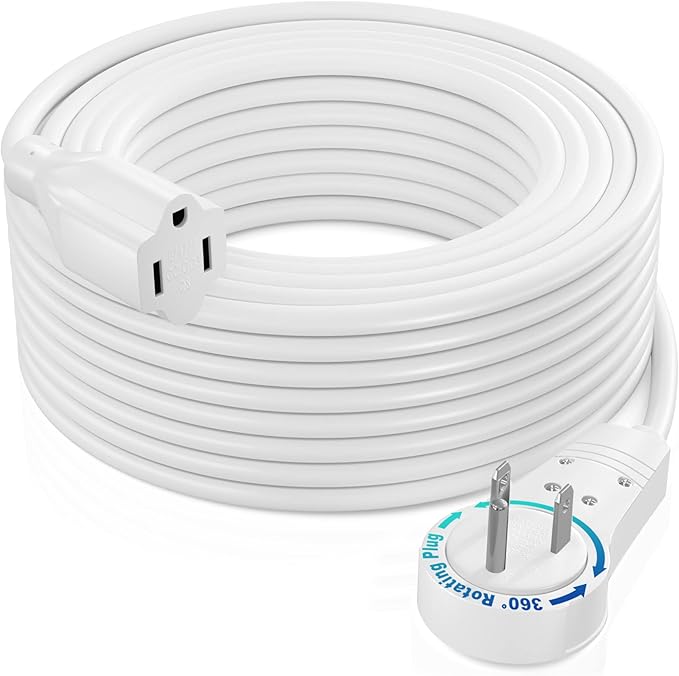 Maximm Extension Cord 50 Foot White Flat Plug, 360° Rotating Short Power Cord by MaximmCable