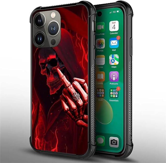 for iPhone 13 Pro Max Case, Gestures Funny Skull Pattern Graphic Design Girl - Image 2