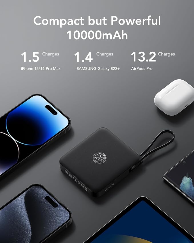 VRURC Portable Charger with Built-in Cable, 10000mAh 22.5W Fast Charging USB C - Image 7