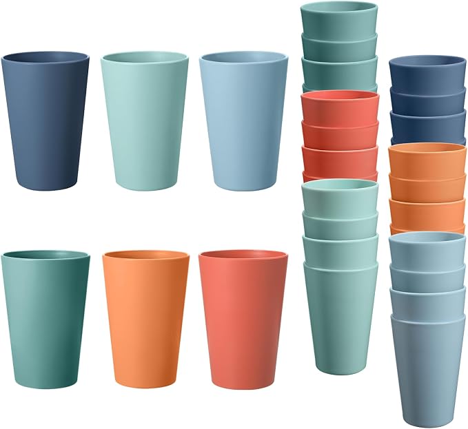24 Pcs Unbreakable Plastic Cups Set, 14 oz Reusable Plastic Cups, Stackable by StayHealthyStayHappy