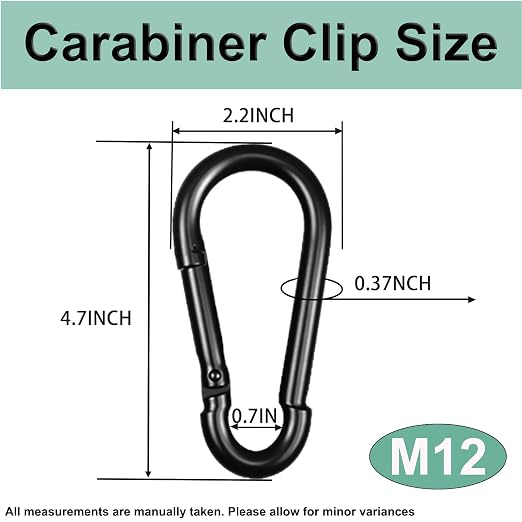 Black Carabiner, Heavy Duty Galvanized Steel Spring Snap Hook Carabiner Clips - Image 2