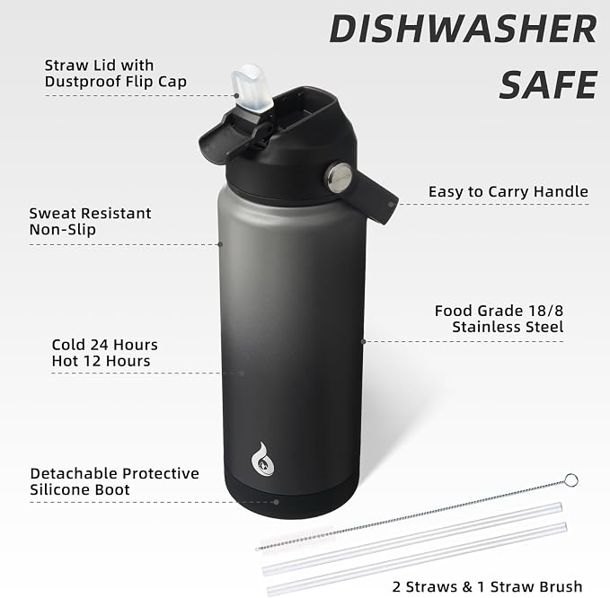 BJPKPK Water Bottle with Straw Lid, 24oz Vacuum Insulated Water Bottles - Image 3