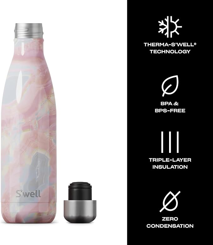 S’well Stainless Steel 17oz Water Bottle, Geode Rose Color, Triple-Layer Vacuum - Image 4