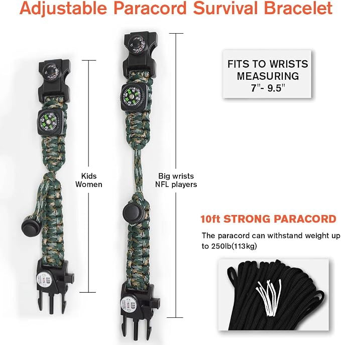 20 in 1 Survival Paracord Bracelet Adjustable Gear Kit - Image 4
