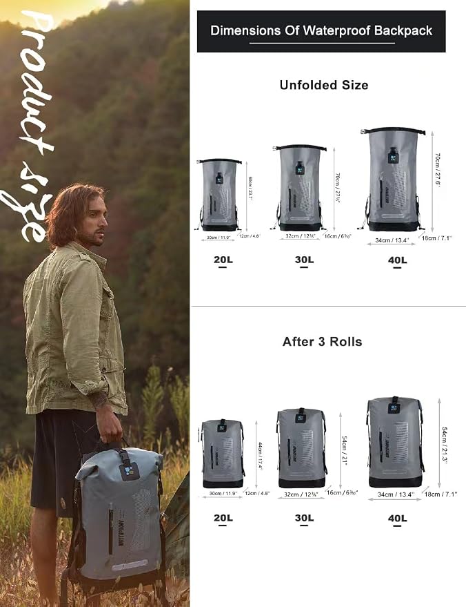 IDRYBAG Waterproof Backpack for Men 20L/30L/40L, Floating Dry Bag Kayak - Image 4