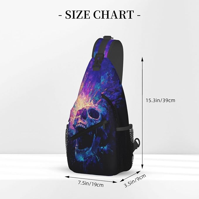 Trippy Skull Sling Bag Crossbody Travel Hiking Chest Backpack Shoulder Daypack - Image 3