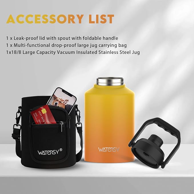 WATERSY 1 Gallon Water Bottle Insulated, BPA Free&Leak Proof, 128oz Stainless - Image 6