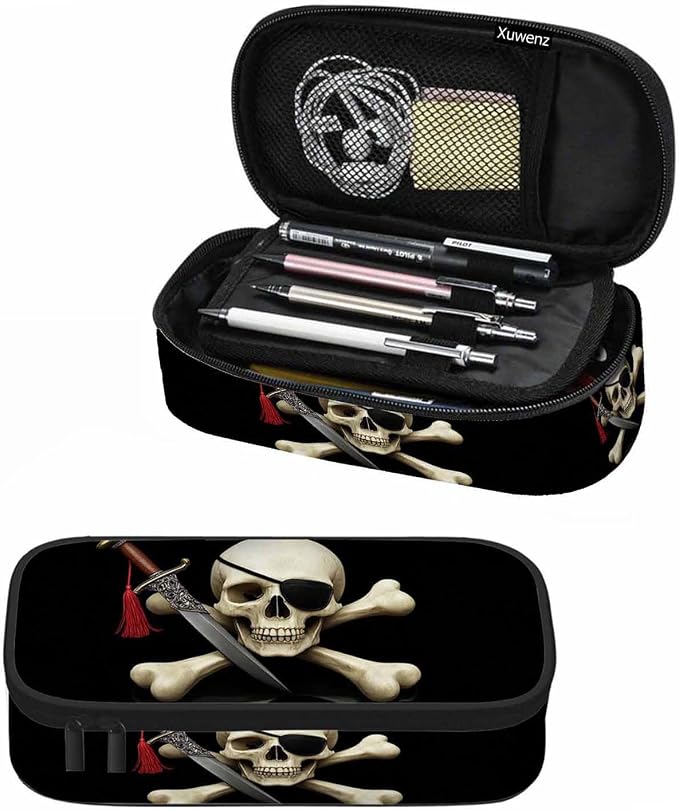 Skull Pirate Pencil Case Crossbones Eye Halloween Day Of The Dead Black Pencil by Unknown