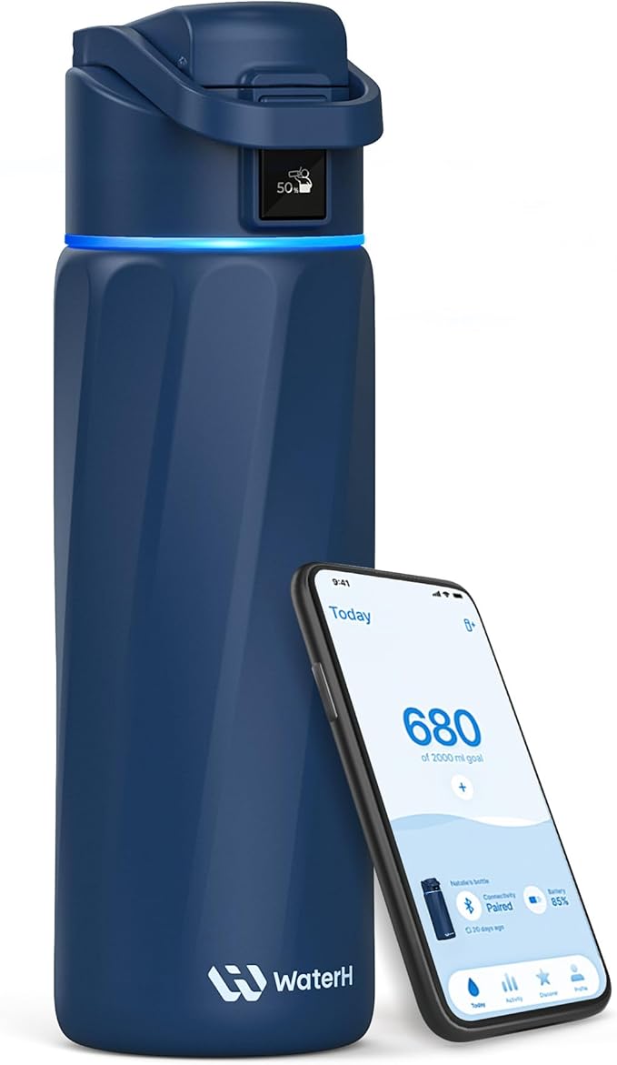 BOOST Smart Water Bottle that Reminds You to Drink, 24oz BPA-Free Stainless by WATERH