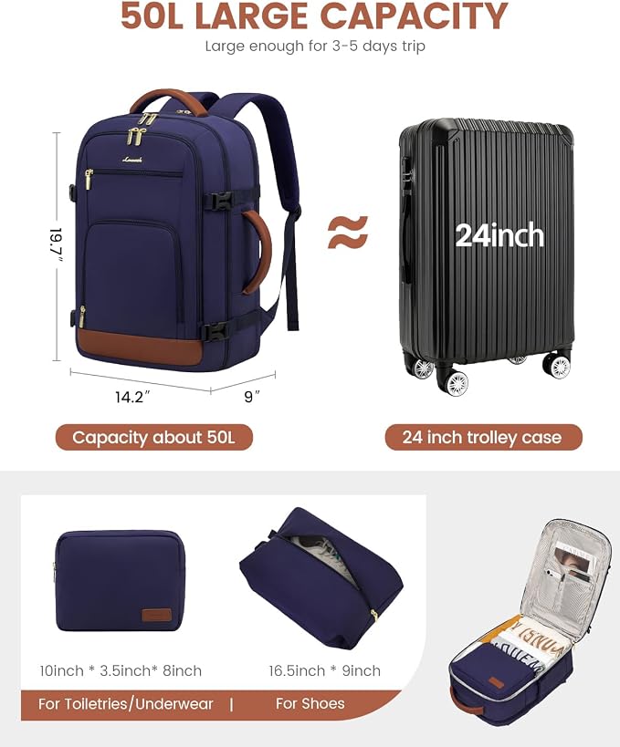 LOVEVOOK Travel Backpack For Women Flight Approved, 50L Large Carry On Backpack - Image 2