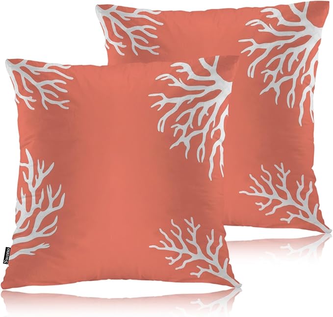 Swono Ocean Coral Farmhouse Throw Pillow Covers, Tropical Sea Coral Reef Nature by Swono
