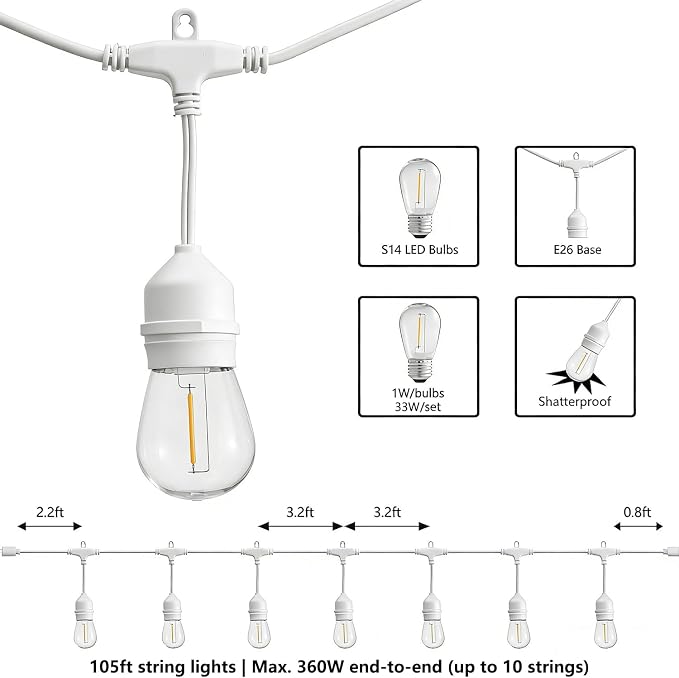 SUNTHIN 105FT Outdoor White String Light - Image 2