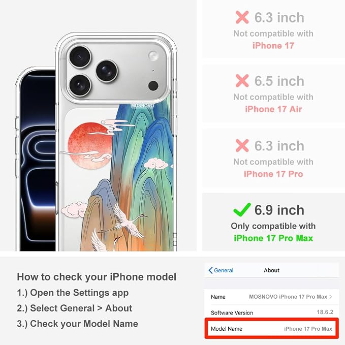 MOSNOVO for iPhone 17 Pro Max Case, Shockproof Military-Grade Protection 6.6ft - Image 2