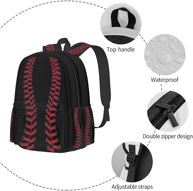 cfpolar 17 Inch Backpack Black Baseball Red Stitches Laptop Bag Shoulder Bag - Image 3