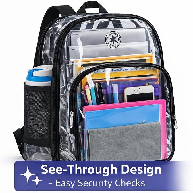 K-Cliffs Large Transparent Backpack Clear Heavy Duty School Bag Durable Student - Image 2